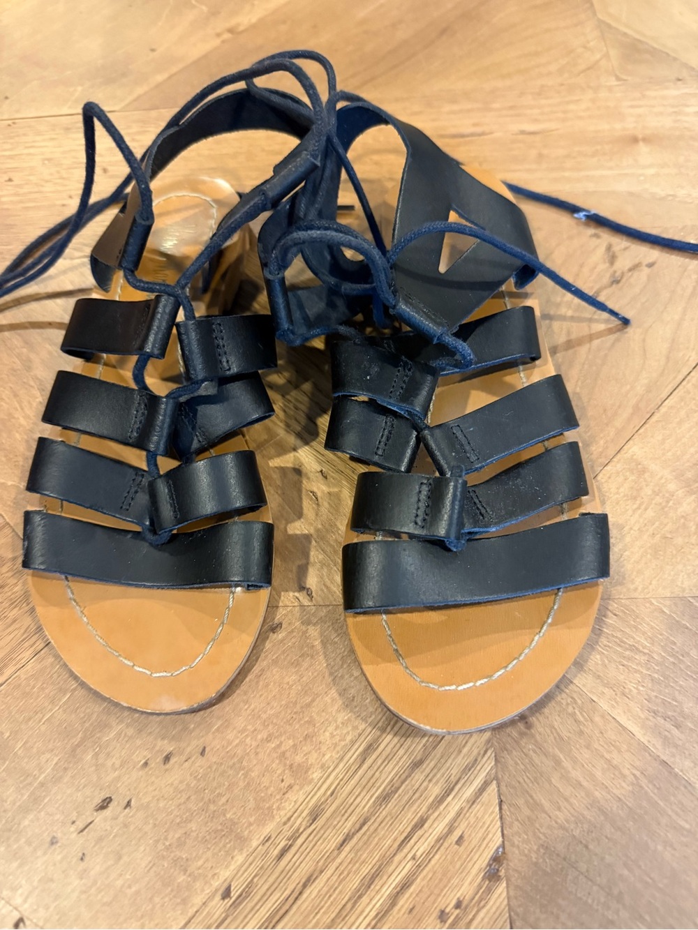 Neiman Marcus Genuine Leather Black Strappy Lace-Up Gladiator Sandals